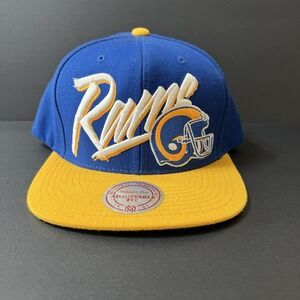 Mitchell & Ness St Louis Rams Snapback Hat 2000s Blue Yellow Script Vintage